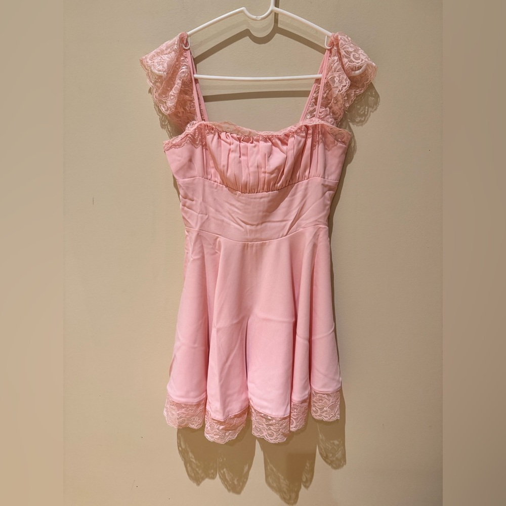 Pink Lace Trim Dress